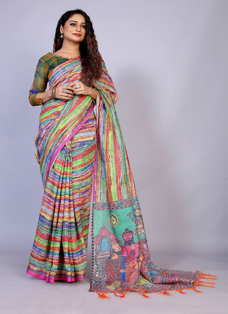 Bhargavi Tex Pure Linen Designer Digital Print Saree Catalog